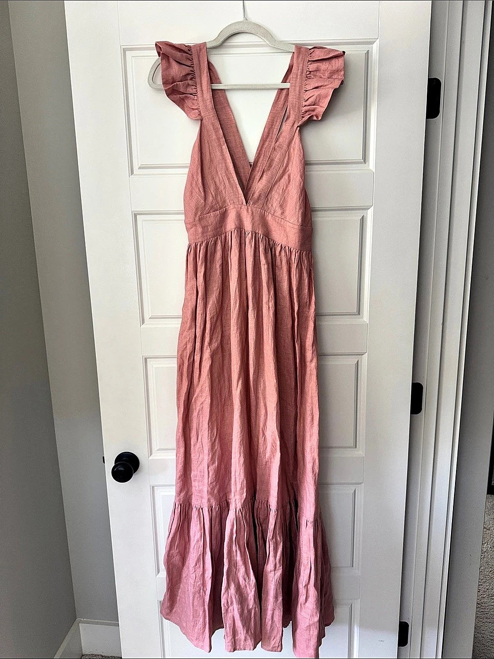 Carolina K Linen Ruffle Maxi Dress in Pink Like New